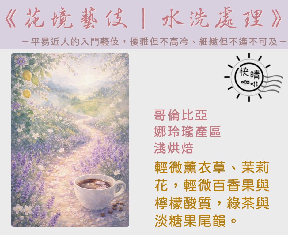 哥倫比亞｜娜玲瓏產區｜花境藝伎｜水洗處理法