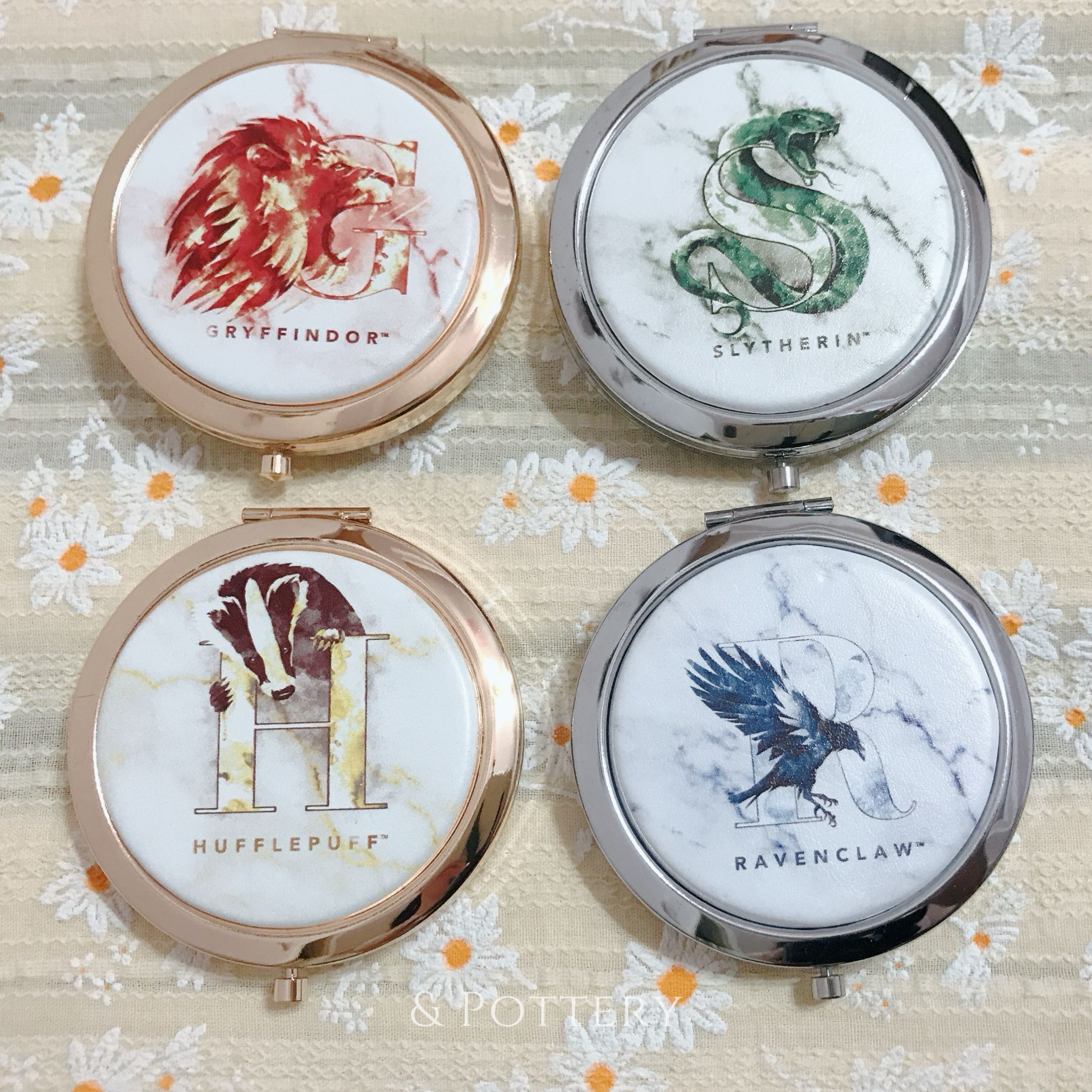 ⚡哈利波特影城 學院象徵大理石紋皮革金屬圓鏡 化妝鏡/摺疊鏡 隨身鏡子 霍格華茲 Harry Potter