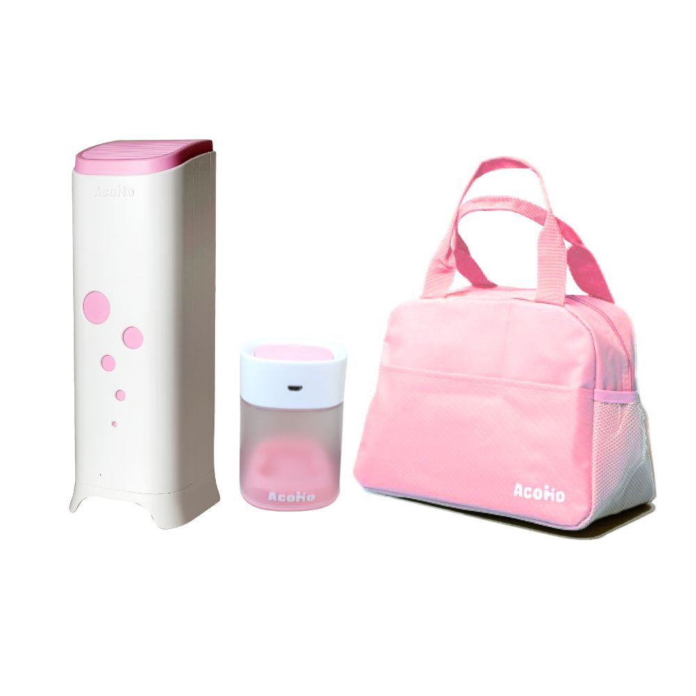 AcoMo粉色旅行包+2分鐘殺菌器+AirCare空氣清靜機（1年保固）靜電殺菌集塵除臭（免耗材／安靜／省電）