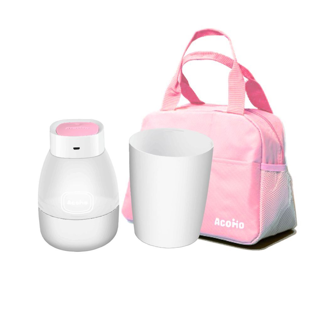 AcoMo粉色旅行包+PS II 6分鐘專業奶瓶紫外線殺菌器-第二代附大小底座（擠乳器／奶瓶／奶嘴）通用
