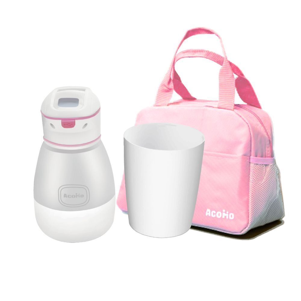 AcoMo粉色旅行包+ PS III 90秒專業奶嘴奶瓶消毒器紫外線殺菌器 / USB充電版+附大小底座 第三代