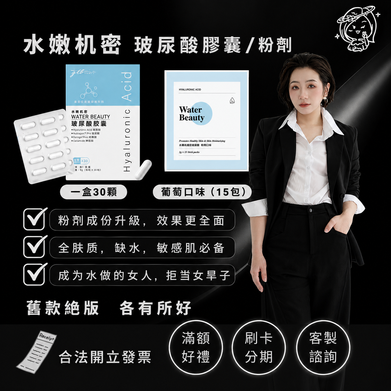 現貨🔥6月零售貓奴系列滿額禮 🫶🏻混批598系列 水嫩机密 口服玻尿酸葡萄口味粉劑 台灣製造