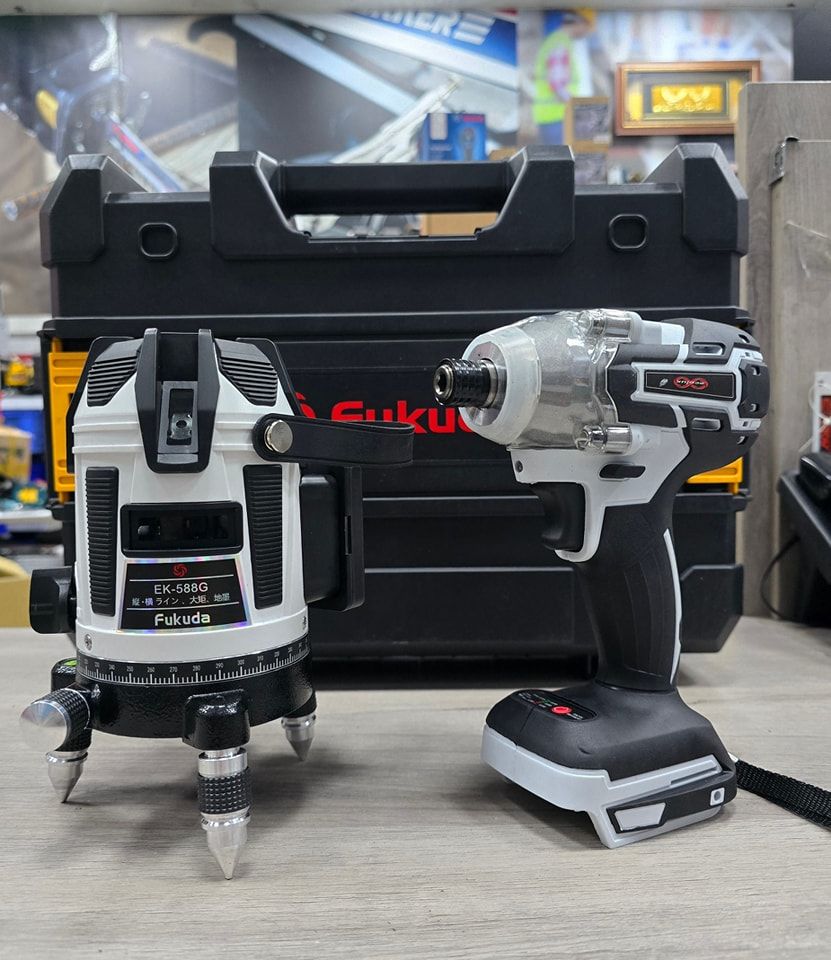 ★☆激安無敵雙機組★☆Fukuda福田EK-588G綠光4V1H雷射水平儀+起子機