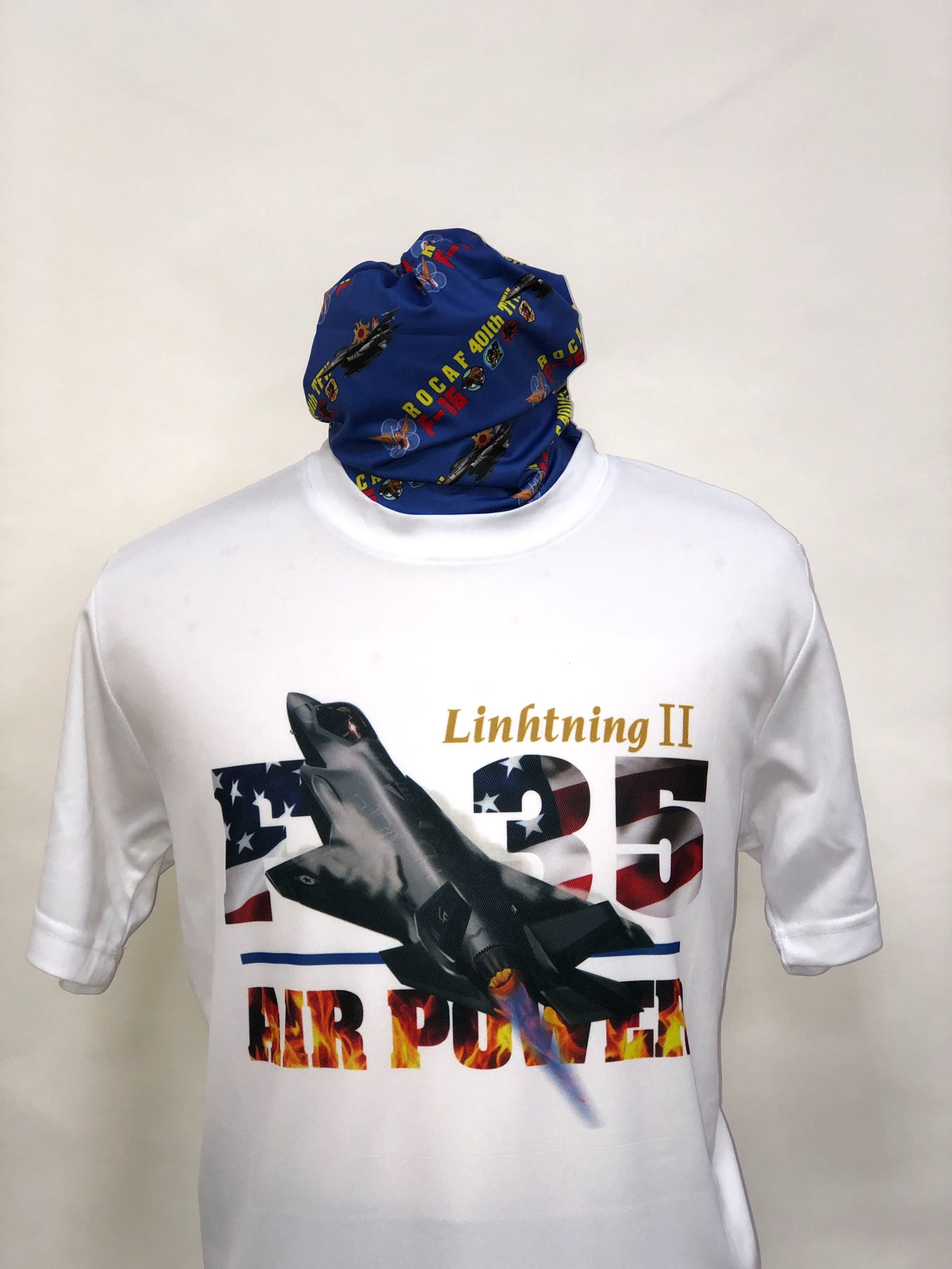 {我愛空軍}客製台灣製白色圓T小昇華F-35戰機圖案吸濕排汗衫SG-02