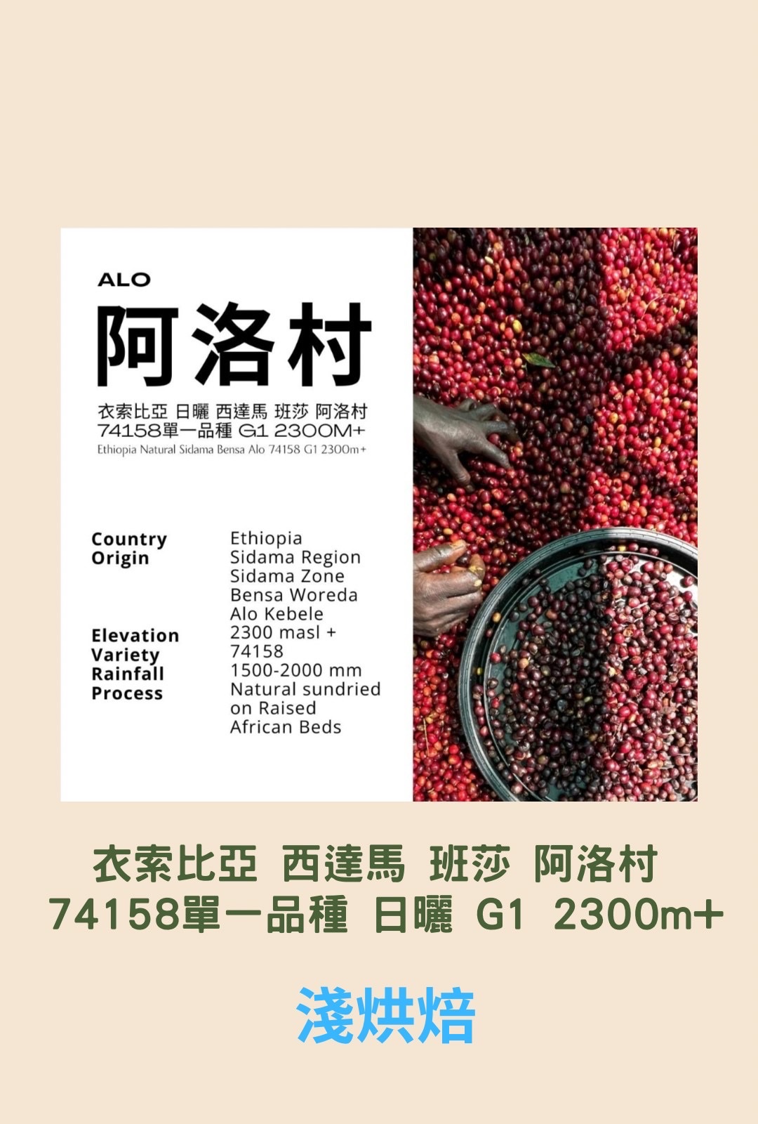 衣索比亞 西達馬 班莎 阿洛村 74158 單一品種 日曬 G1 2300m+