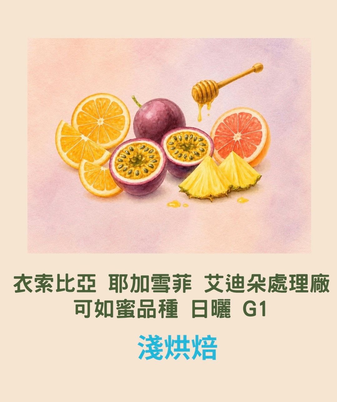 衣索比亞 耶加雪菲 艾迪朵處理廠 可如蜜品種 日曬 G1