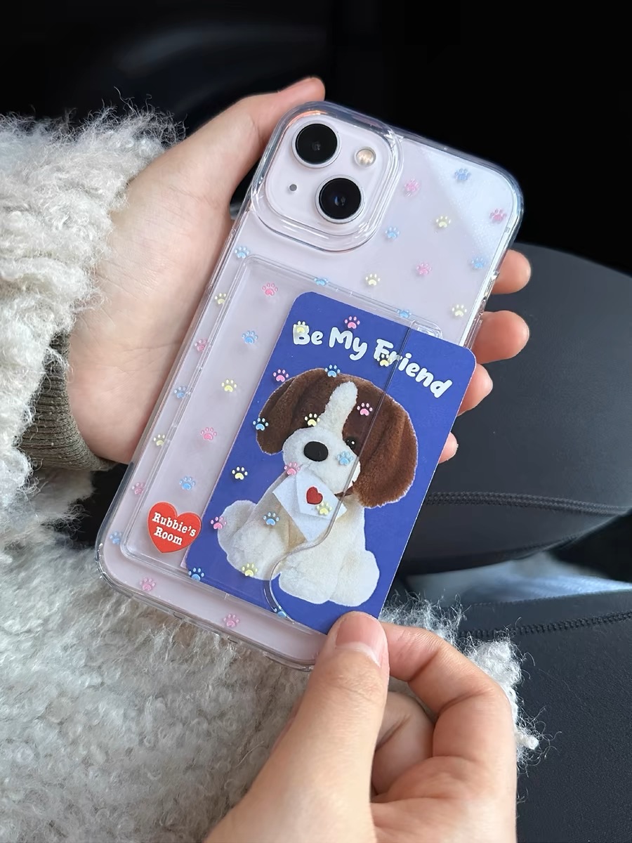 插卡小狗爪手機殼 透明四角防摔