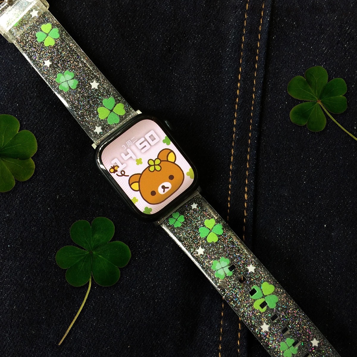 四葉草透明閃粉applewatch錶帶