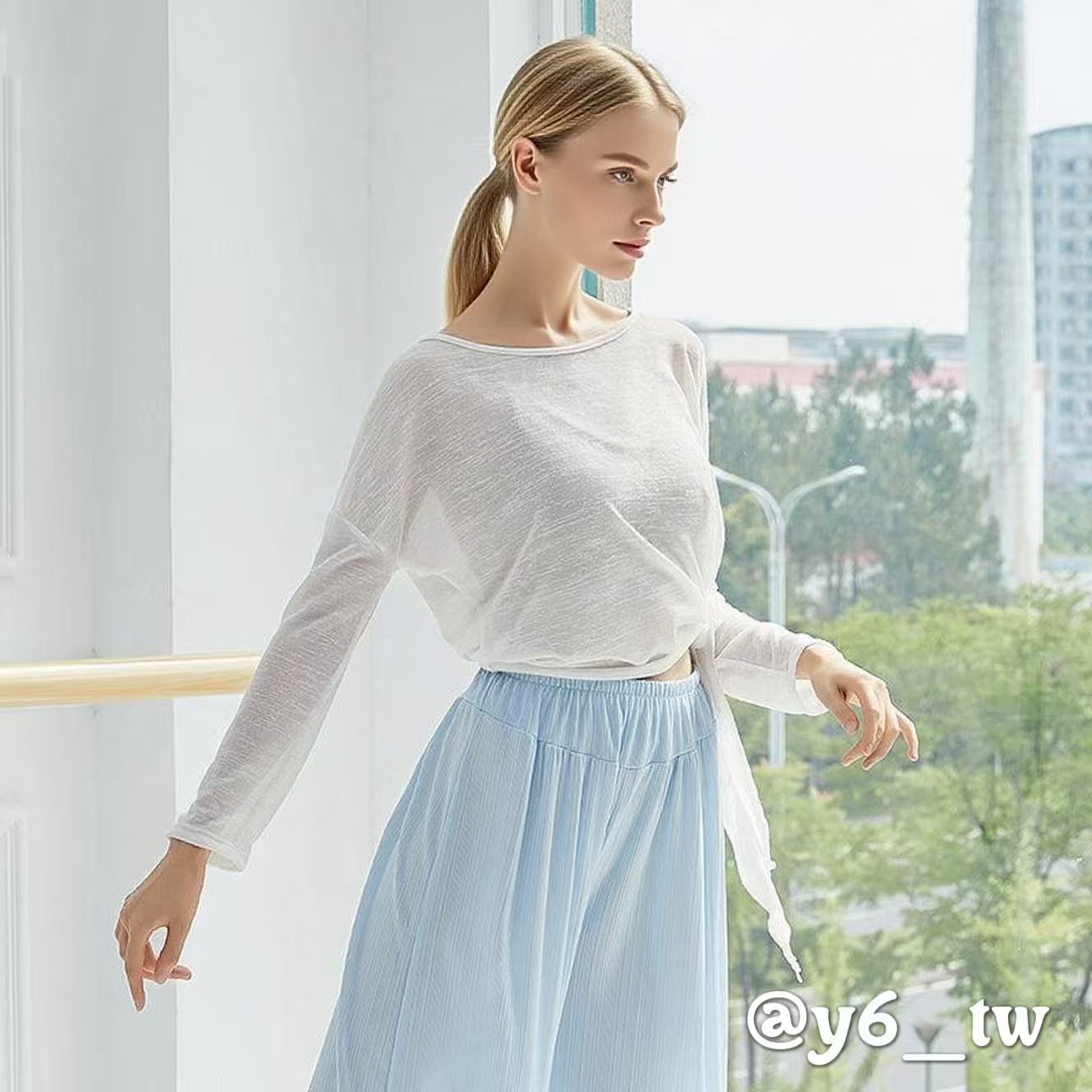 側綁帶長袖罩衫（6色）