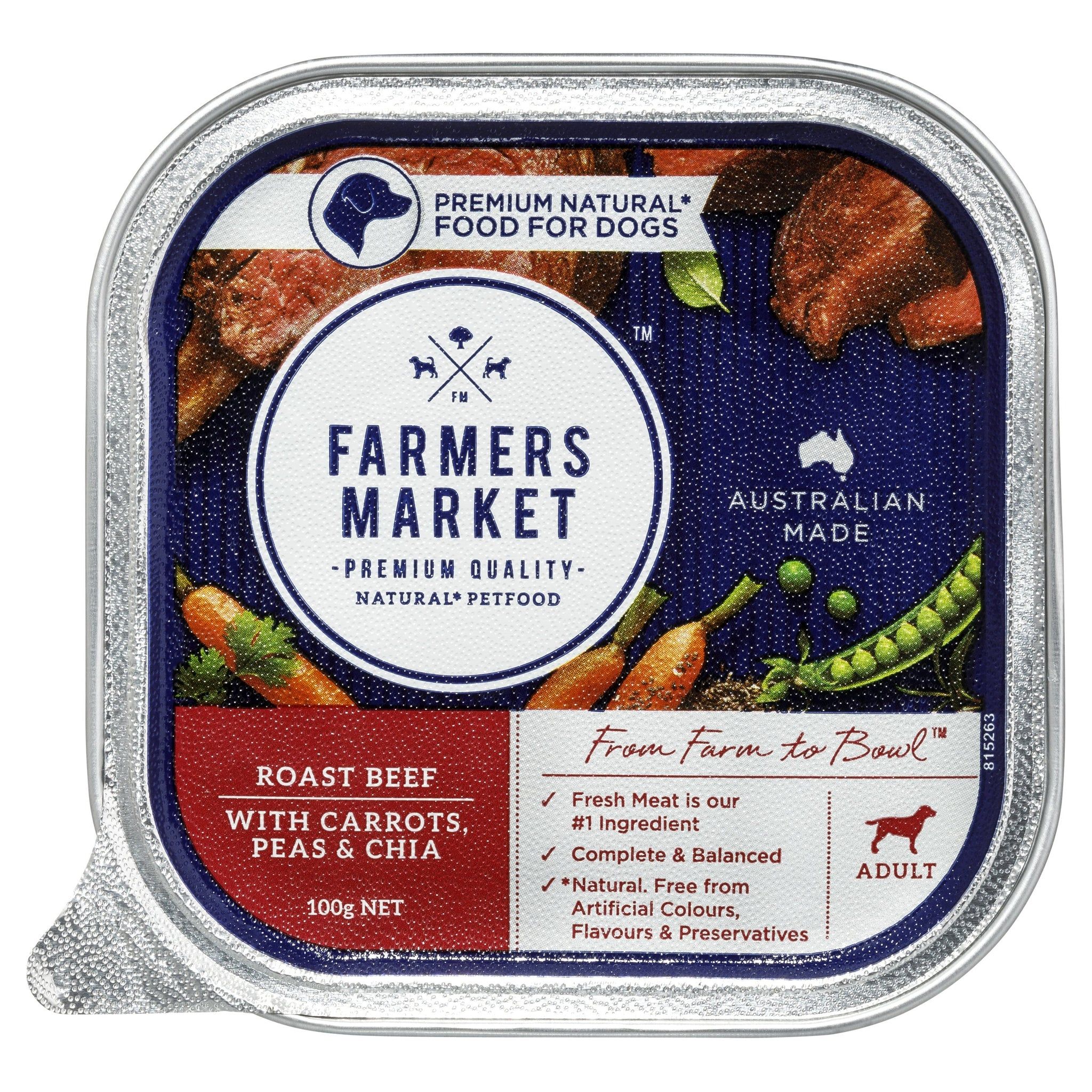 Farmer’sMarket藍公爵天然犬用主食餐盒-牛肉+胡蘿蔔+豌豆+奇亞籽100g/9罐/箱