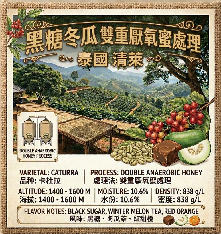 泰國 清萊黑糖冬瓜 雙重厭氧蜜處理