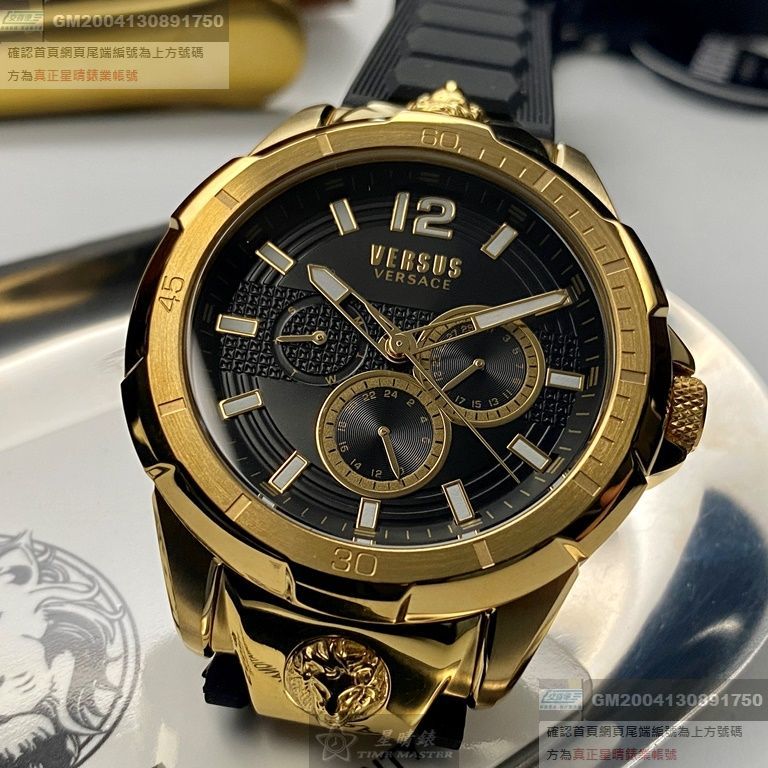 VERSUSVERSACE手錶，編號VV00033，44mm金色錶殼，深黑色錶帶款