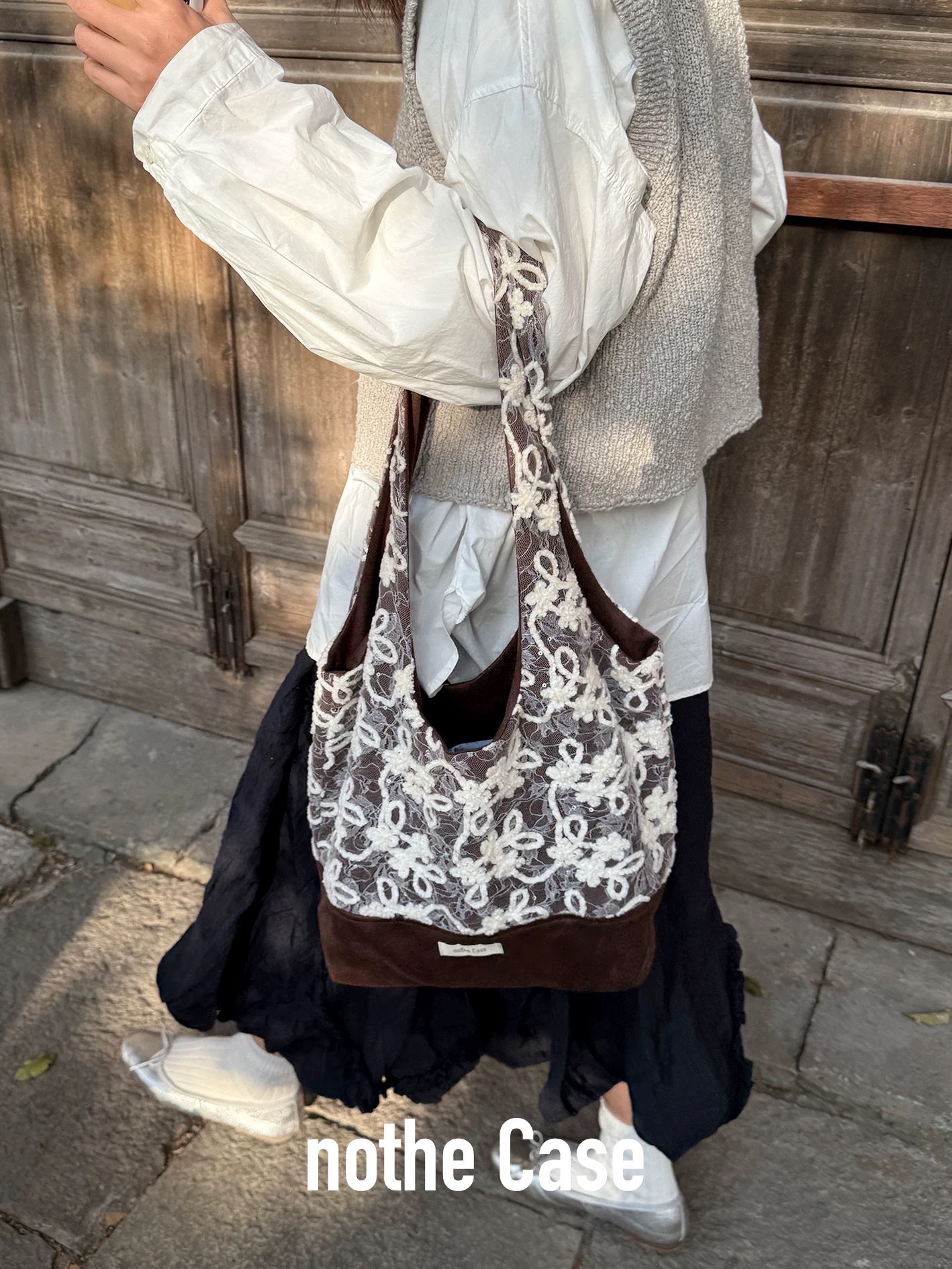 璃霧霜花 麂皮雙面托特包