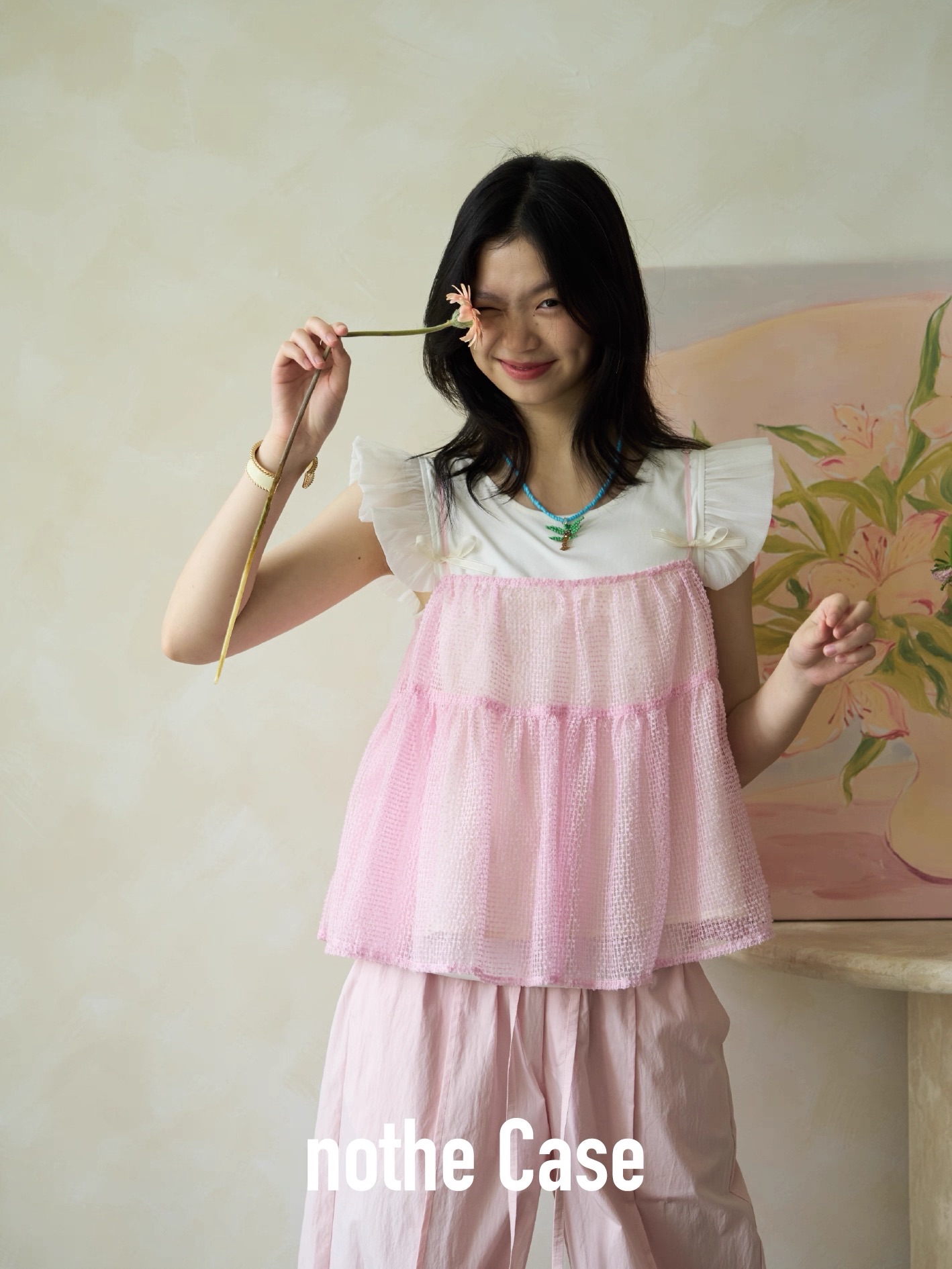 漿果奶霜 蝴蝶結雙層疊穿背心 粉