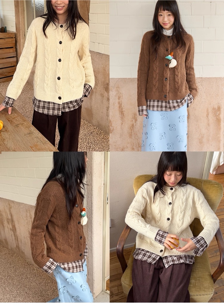 暮色柏林 假兩件格紋拼接毛衣