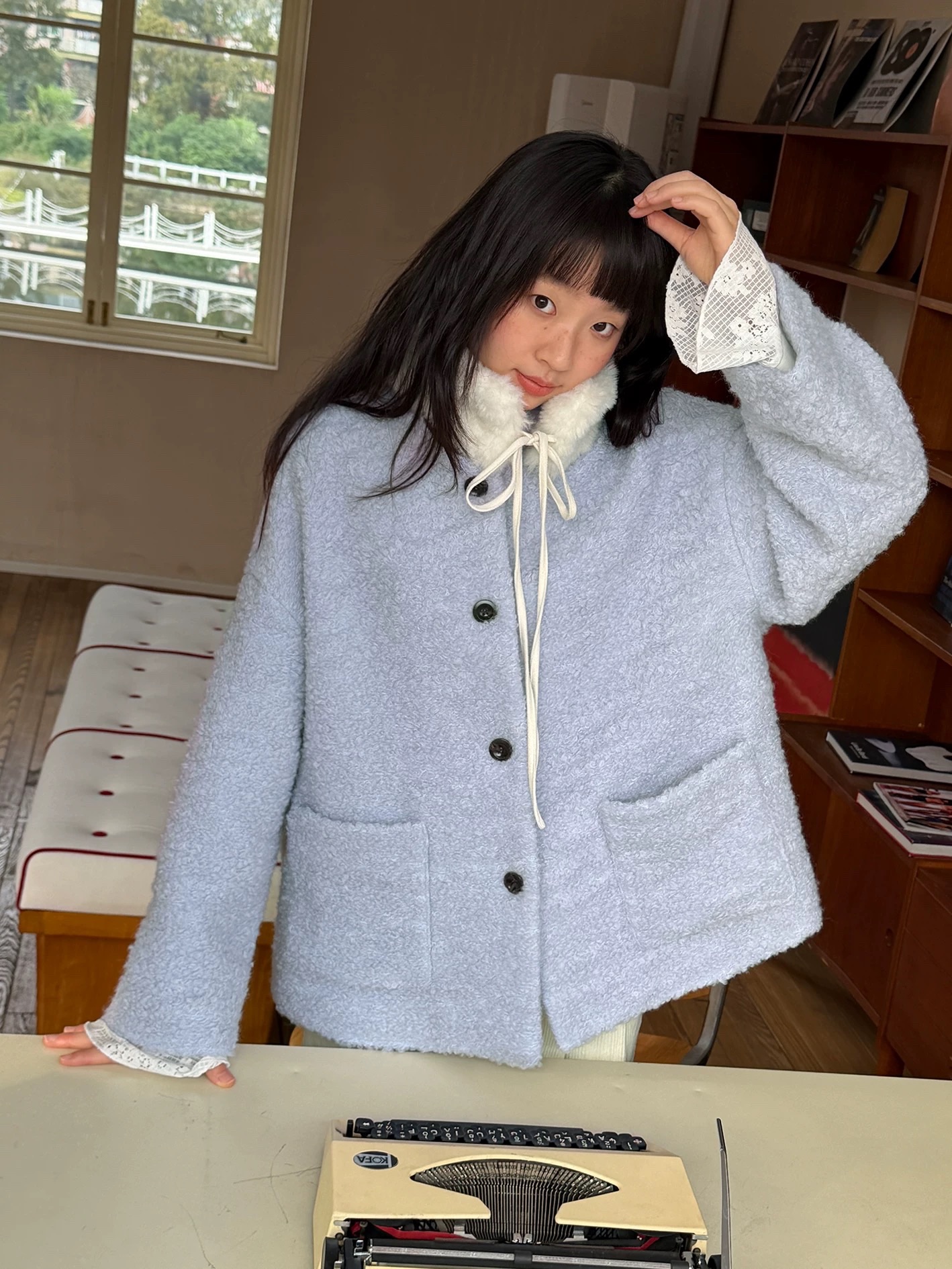 貝莉城堡 送可拆卸毛領 50%羊毛圈圈毛外套