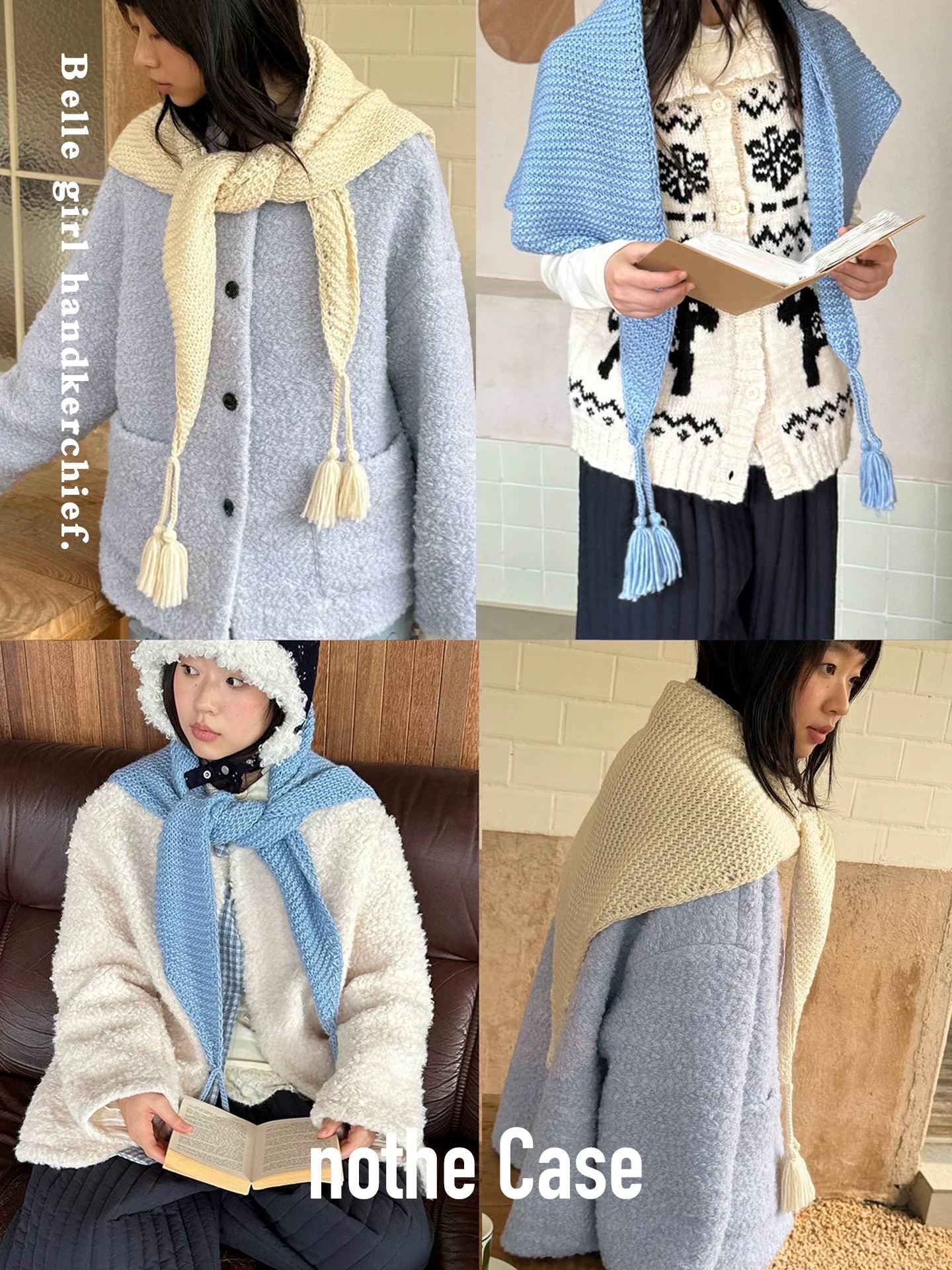 貝莉女孩 流蘇三角針織圍巾披肩