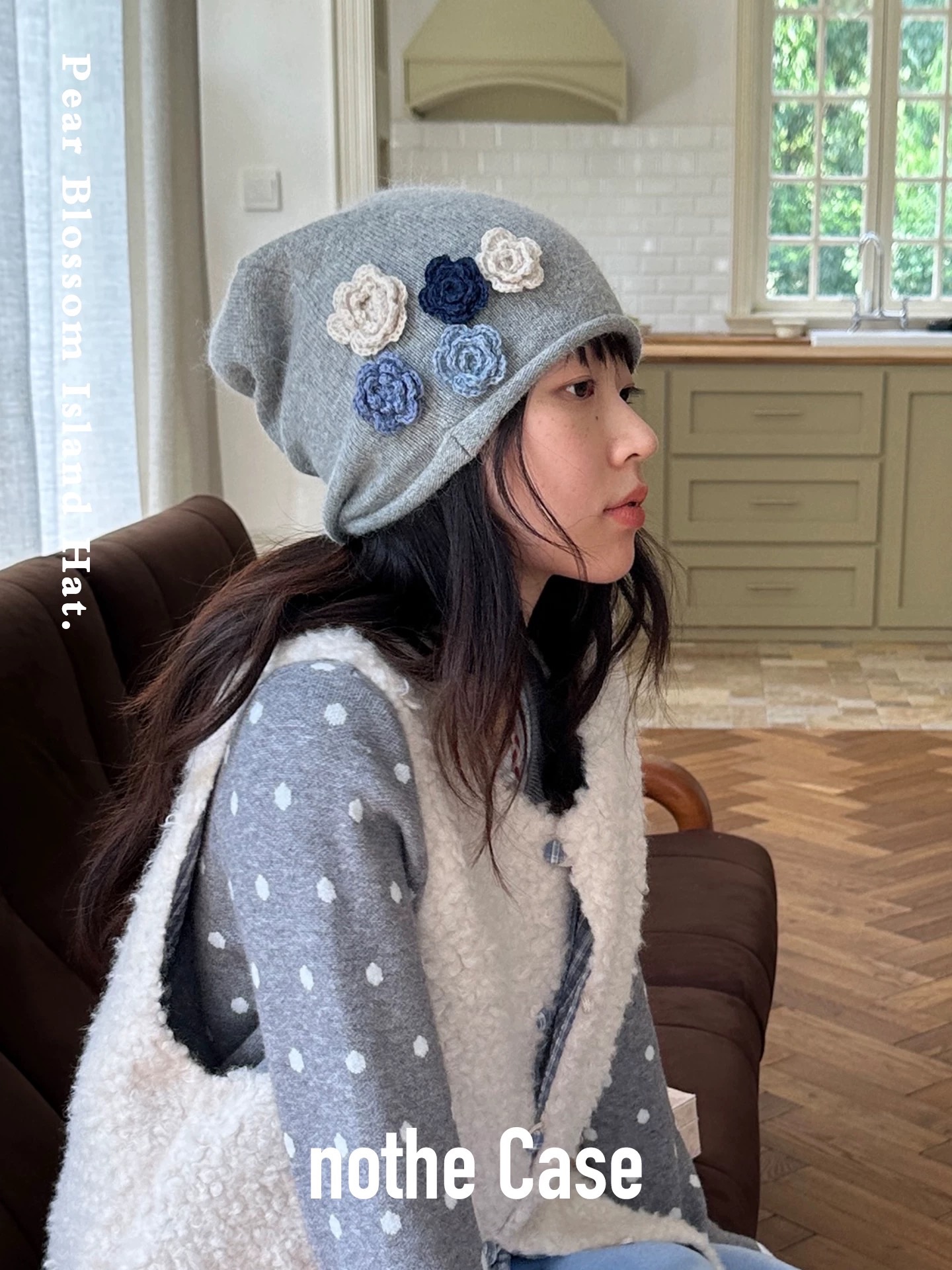 梨花島 卷邊美麗諾兔毛堆堆帽 2色