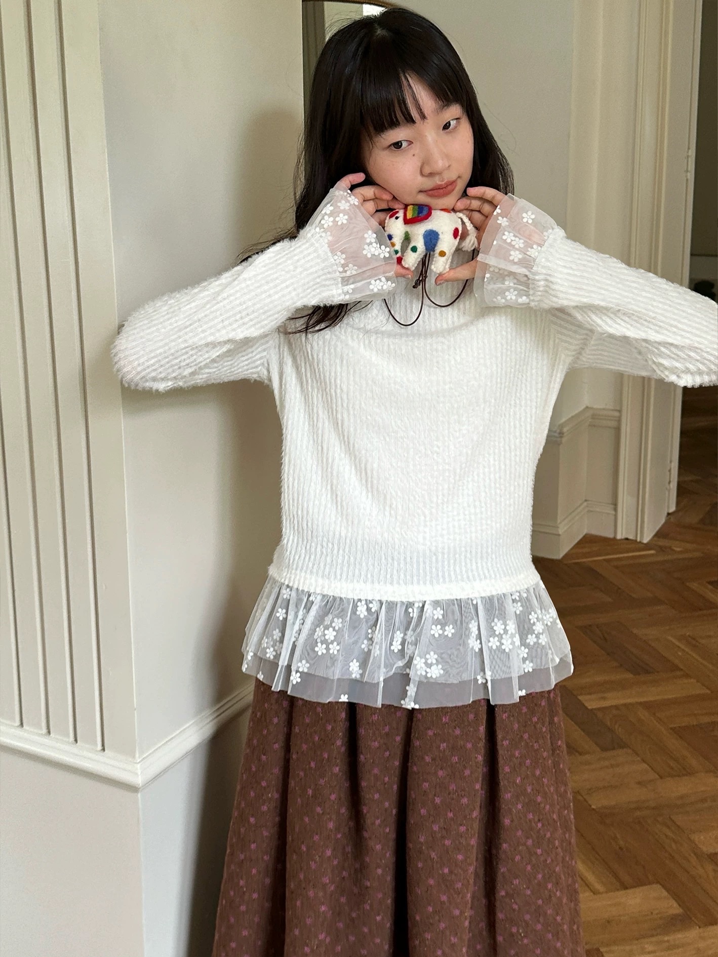 冰絮糖霜 絨絨花邊高領打底