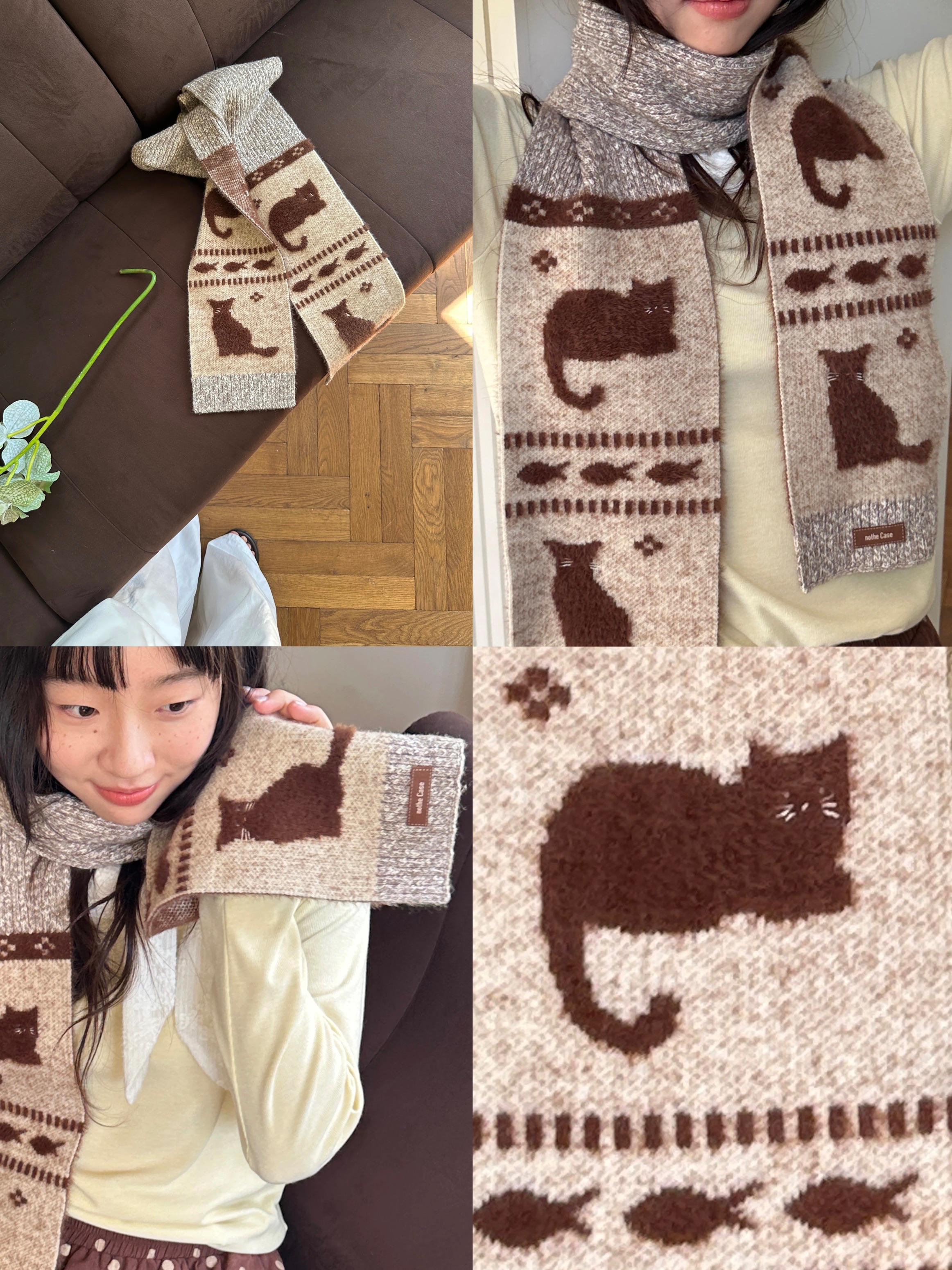 咖啡與小貓 提花圍巾