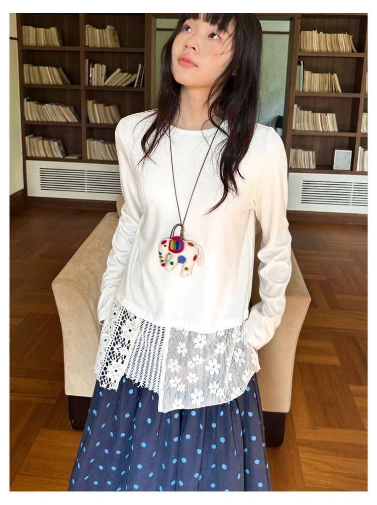 柔軟花間 蕾絲拼接下擺打底衫