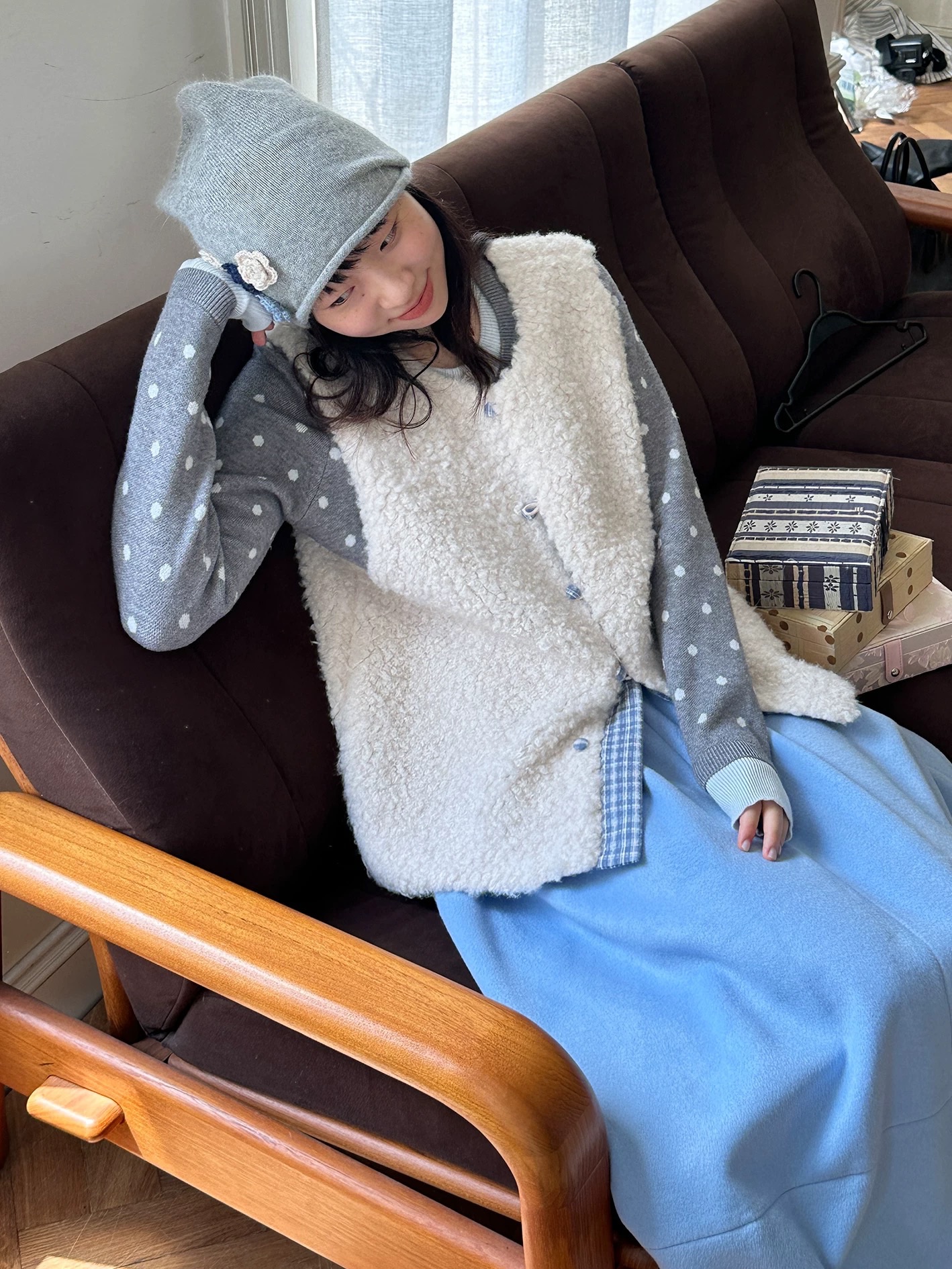 奶白格林 拼接保暖兩面穿馬甲