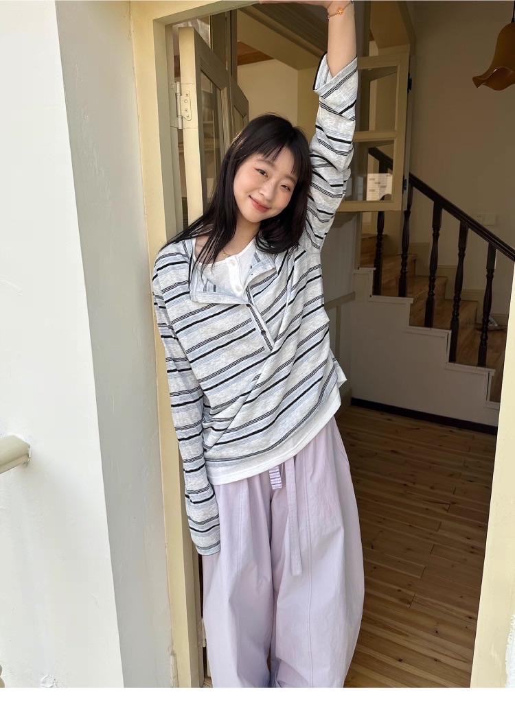 New💐 海濱漫步 雙層假兩件條紋T