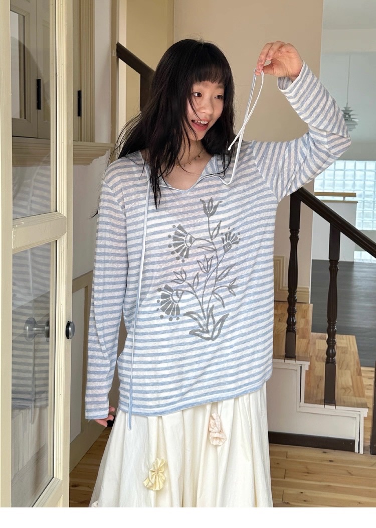 New💐 收藏畫冊條紋藤蔓印花綁帶T