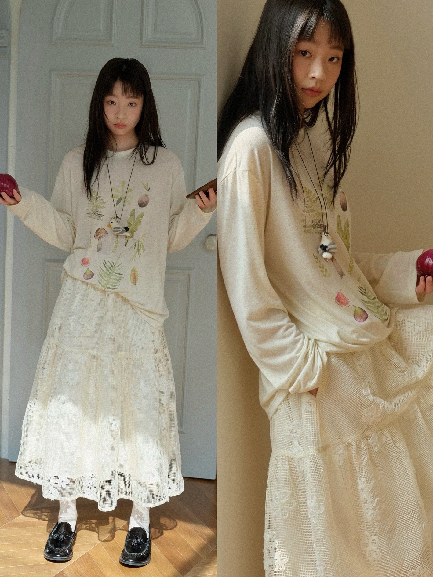 New💐 植物葉片 棉麻感軟糯印花T