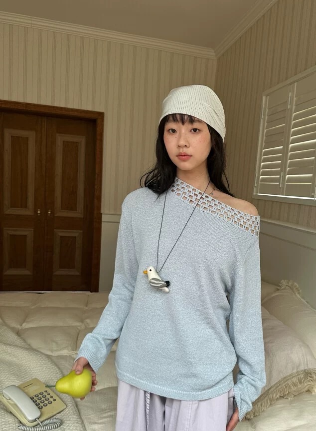 New💐 海風砂糖 手鈎斜肩毛衣