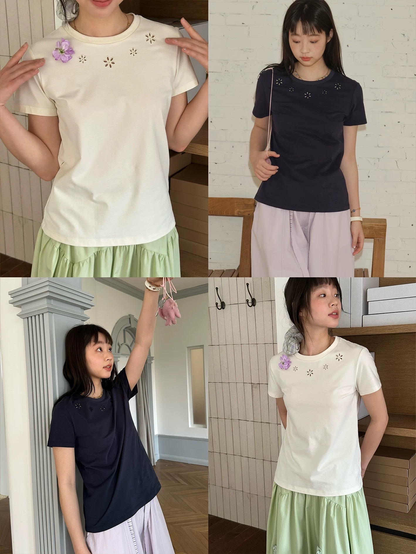 New💐 鈴花木棉 花朵刺繡正肩圓領T