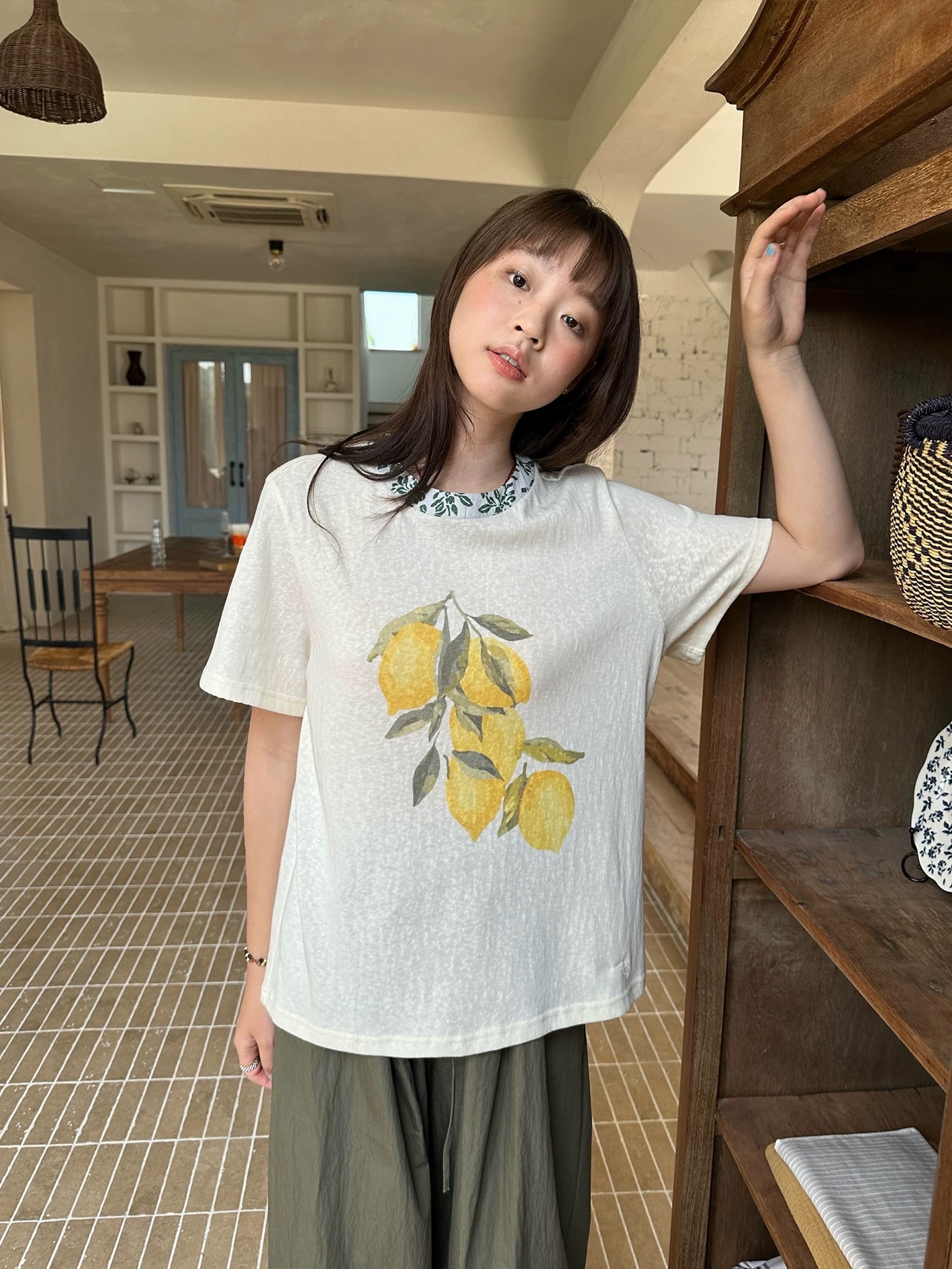 New💐 檸檬藤葉 領口撞色領口短袖T