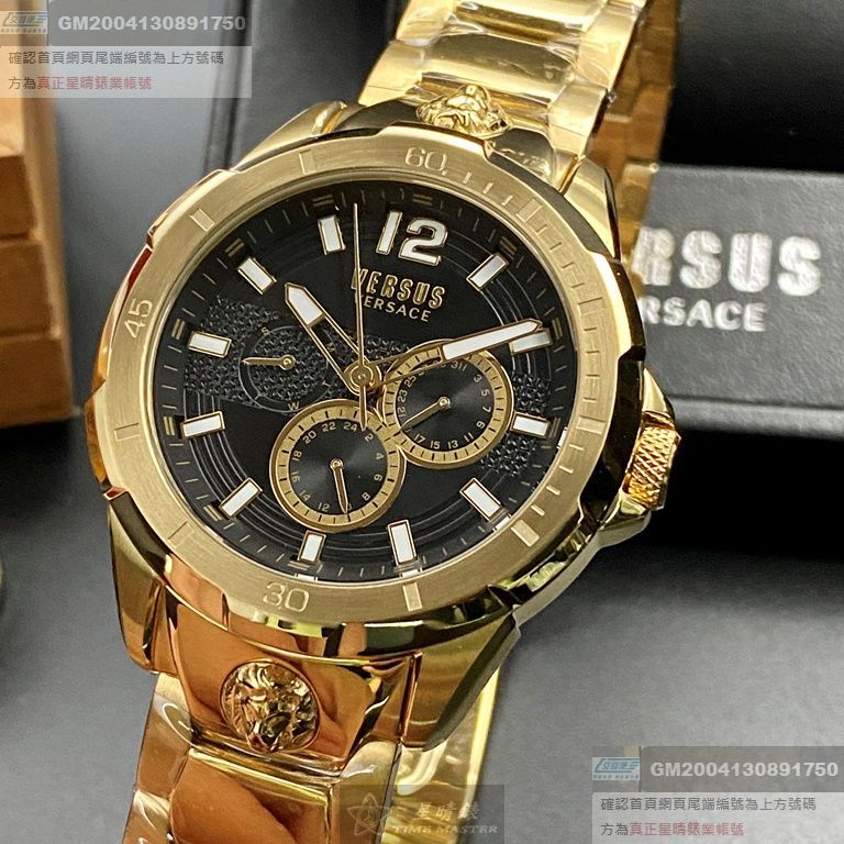 VERSUSVERSACE手錶，編號VV00037，44mm金色錶殼，金色錶帶款
