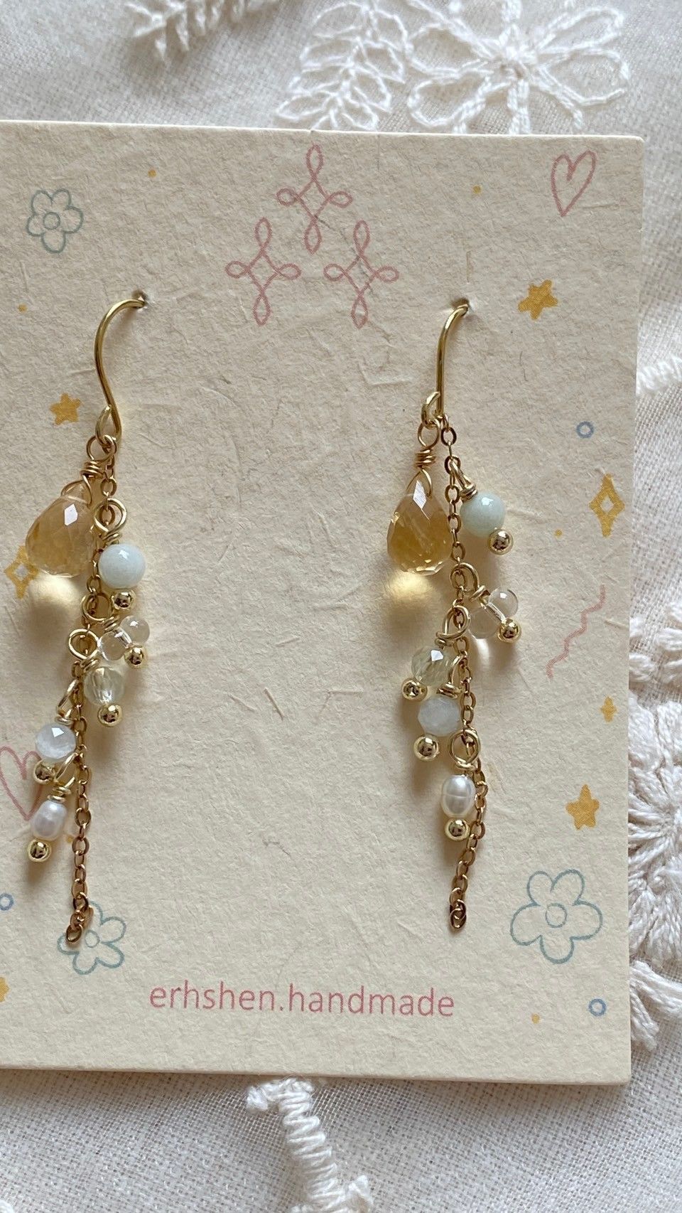 黃水晶珠寶串耳環