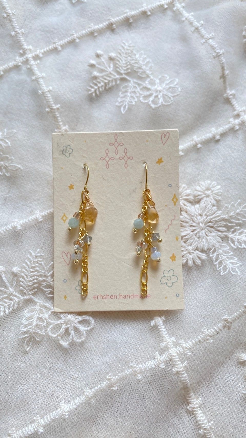 黃水晶琥珀糖珠寶串耳環