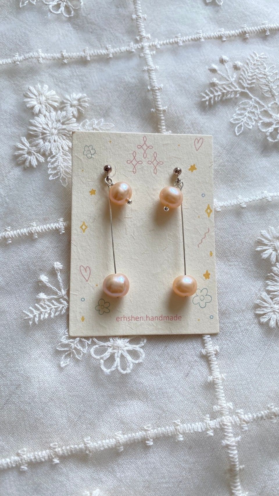 粉橘珍珠耳環