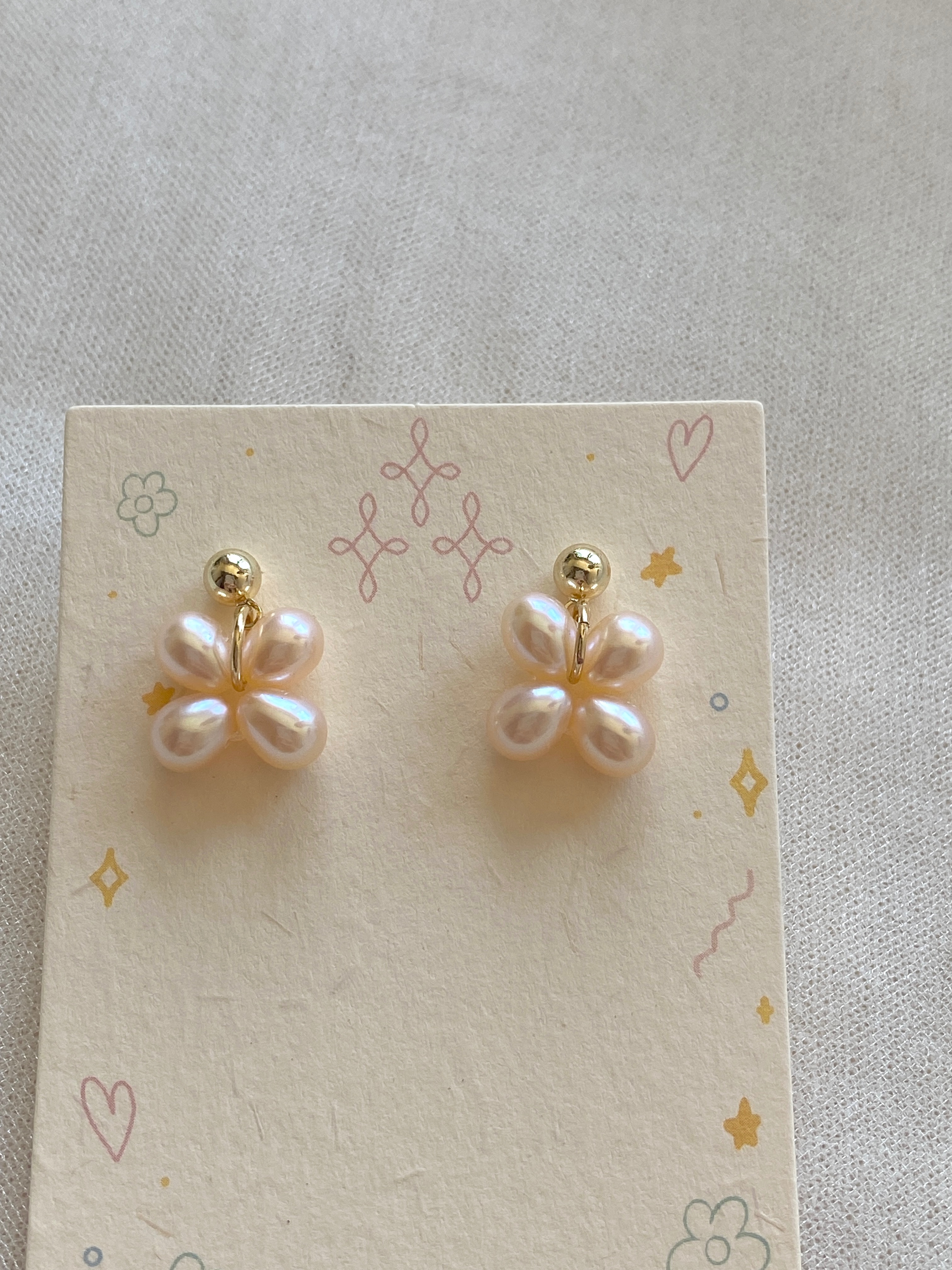 粉橘色小花耳環