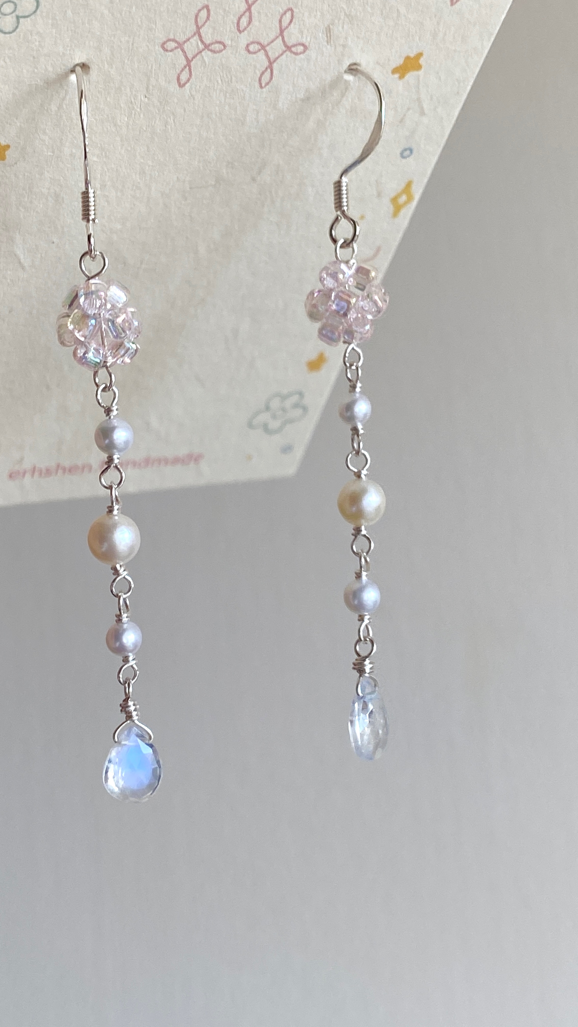 迷你繡球花珍珠耳環