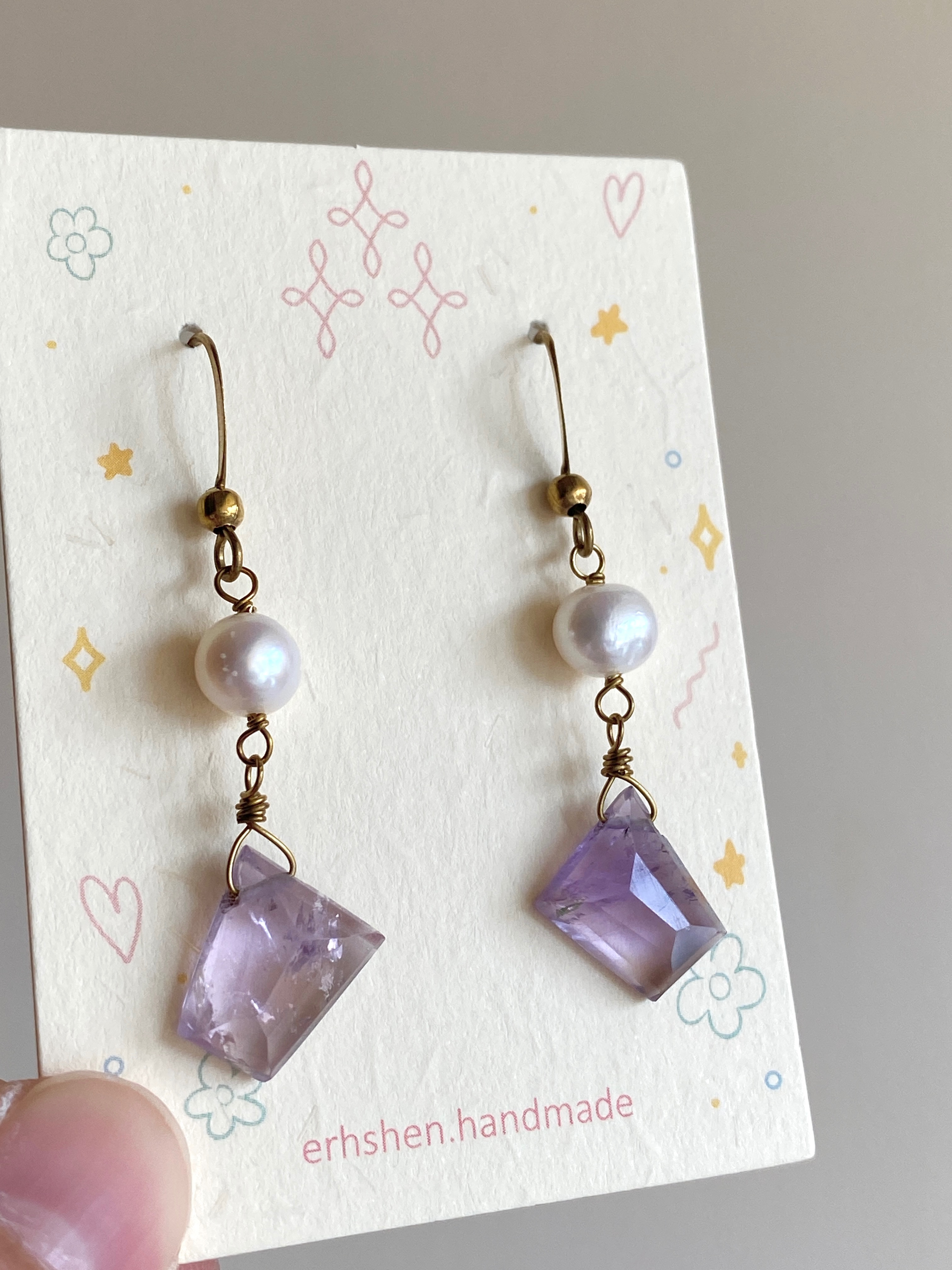 紫黃水晶碎片耳環