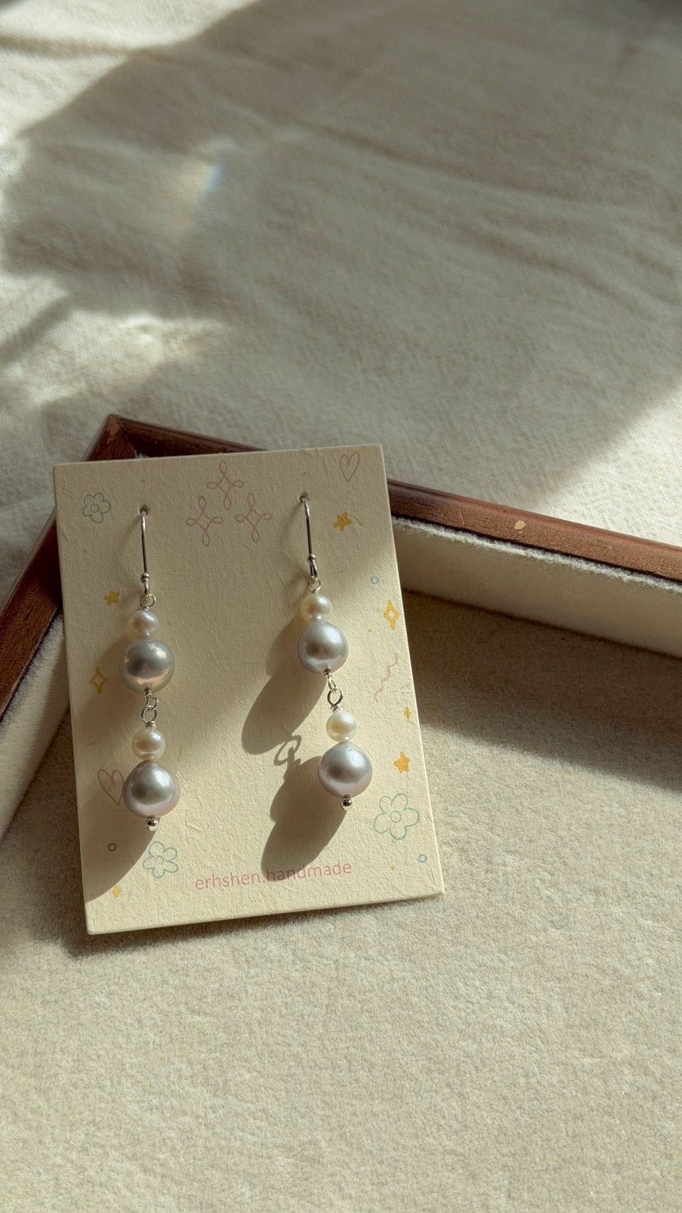 自留款// 優雅銀珍珠長耳環