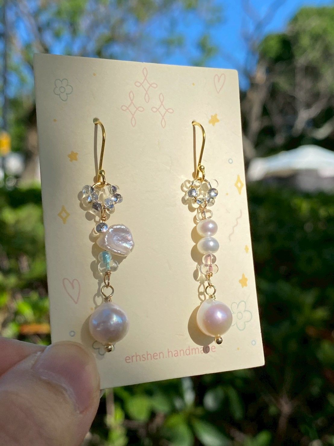 夢幻配色不對稱珍珠耳環