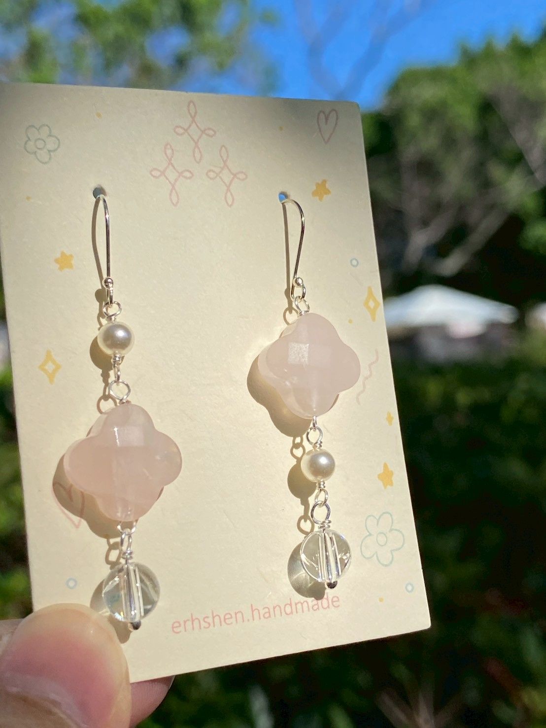 不對稱粉晶耳環