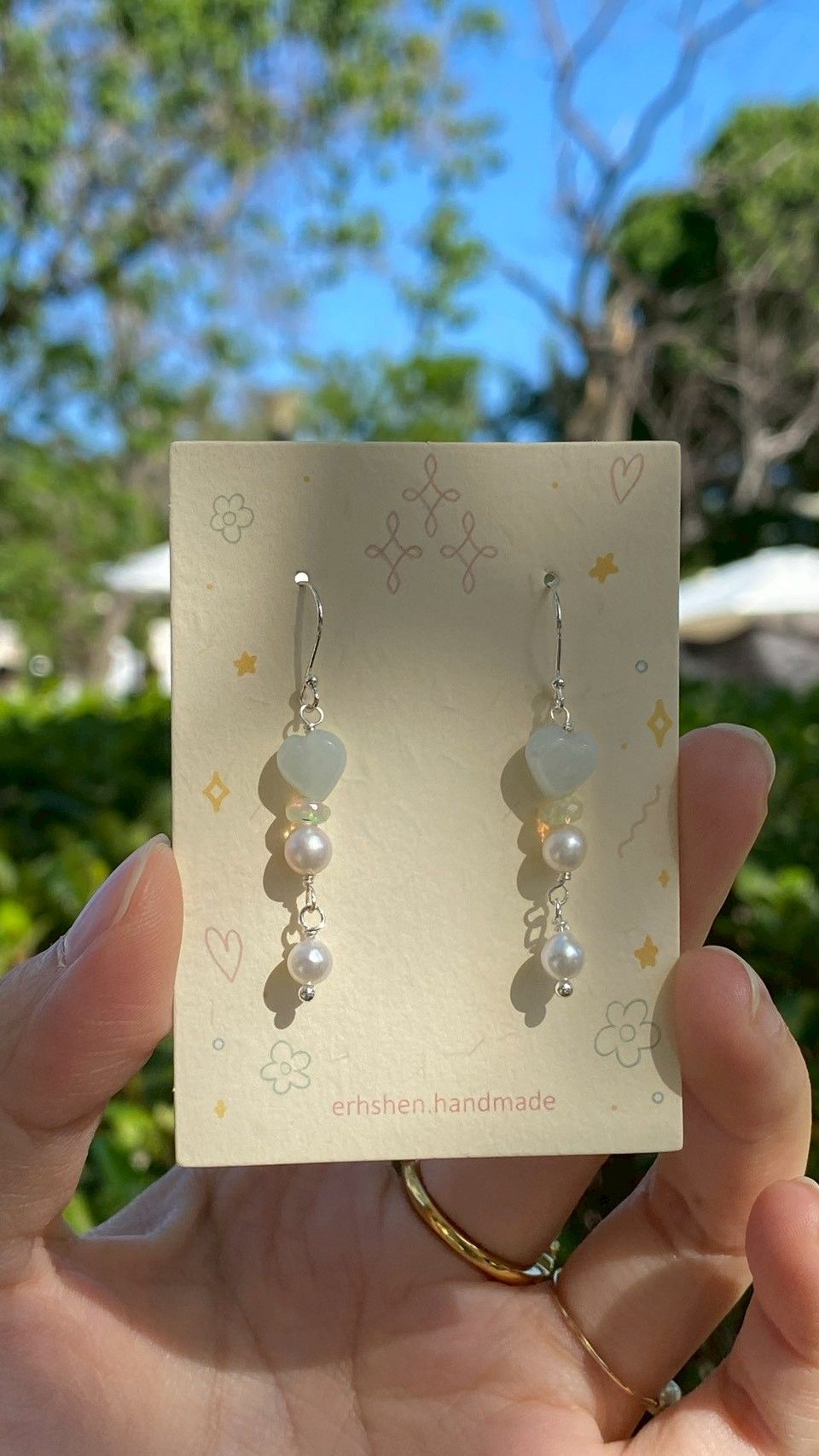 翡翠小愛心迷你珍珠耳環