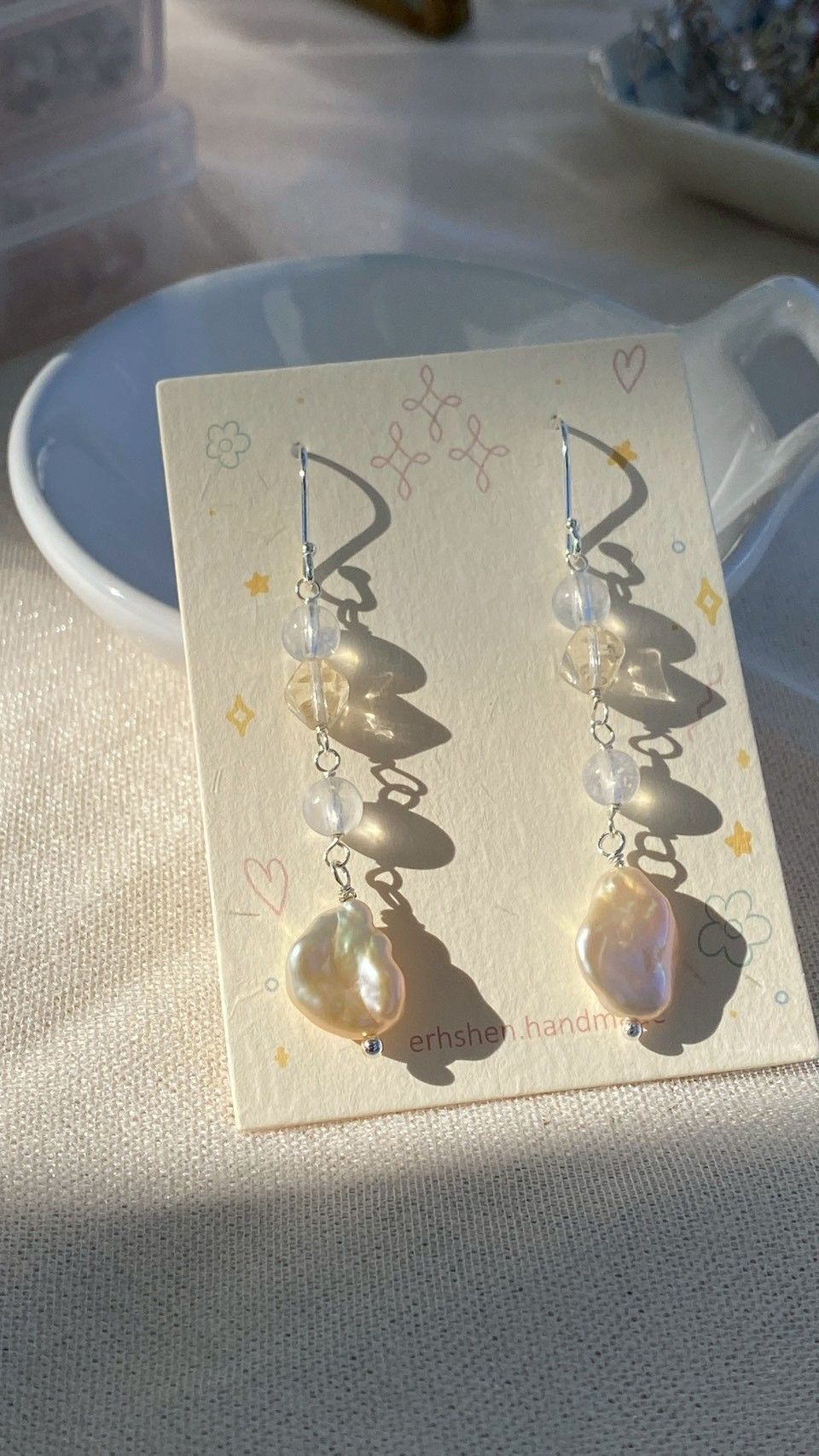 閃亮亮香檳金珍珠耳環