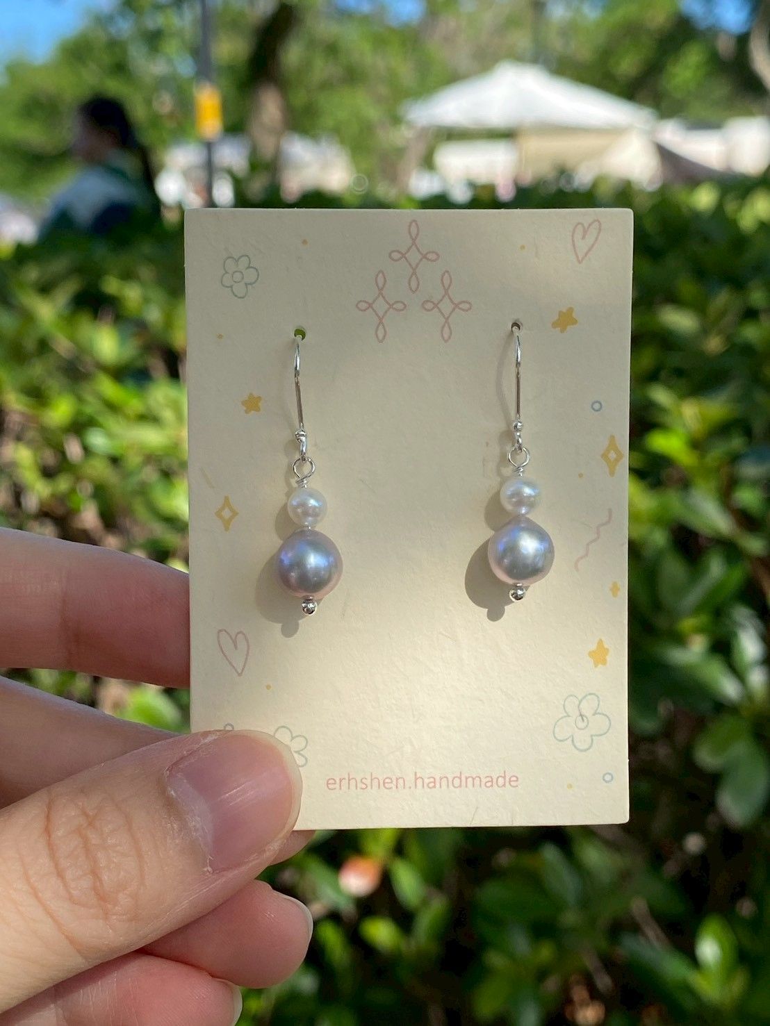 QQ氣質灰色珍珠耳環