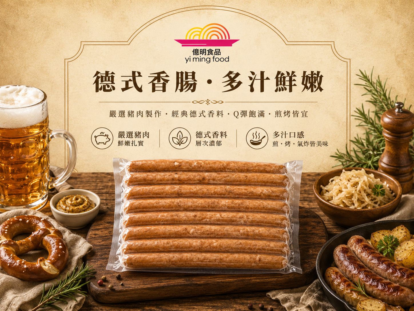 【億明食品】 東豪德式德腸 煙燻洋腸 德國香腸 15cm 950g