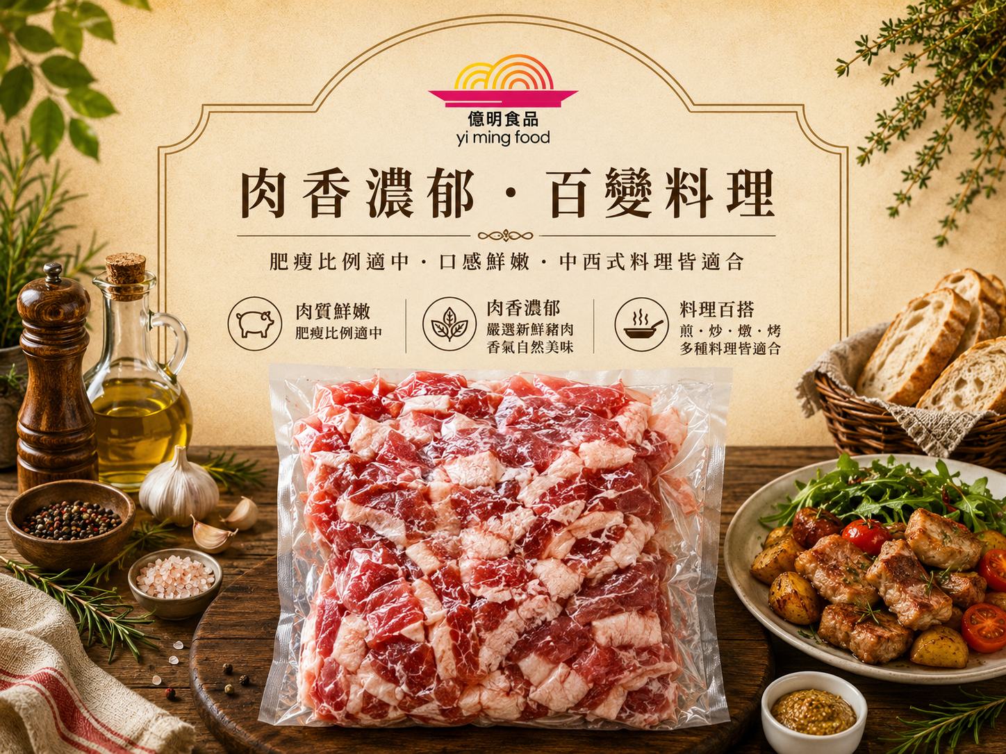 【億明食品】 東豪碎培根3kg 碎培根 營業用大包裝
