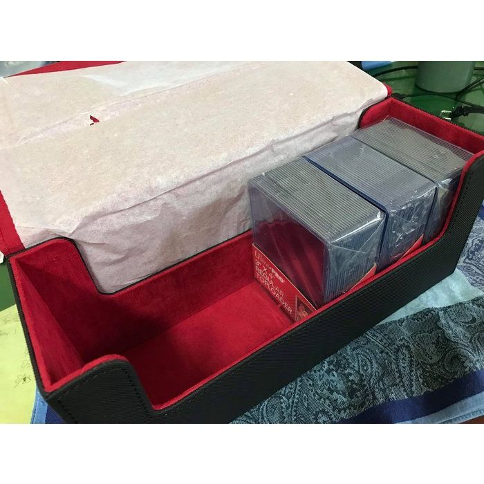 磁鐵卡磚 塑膠卡夾 皮質收納盒紅黑