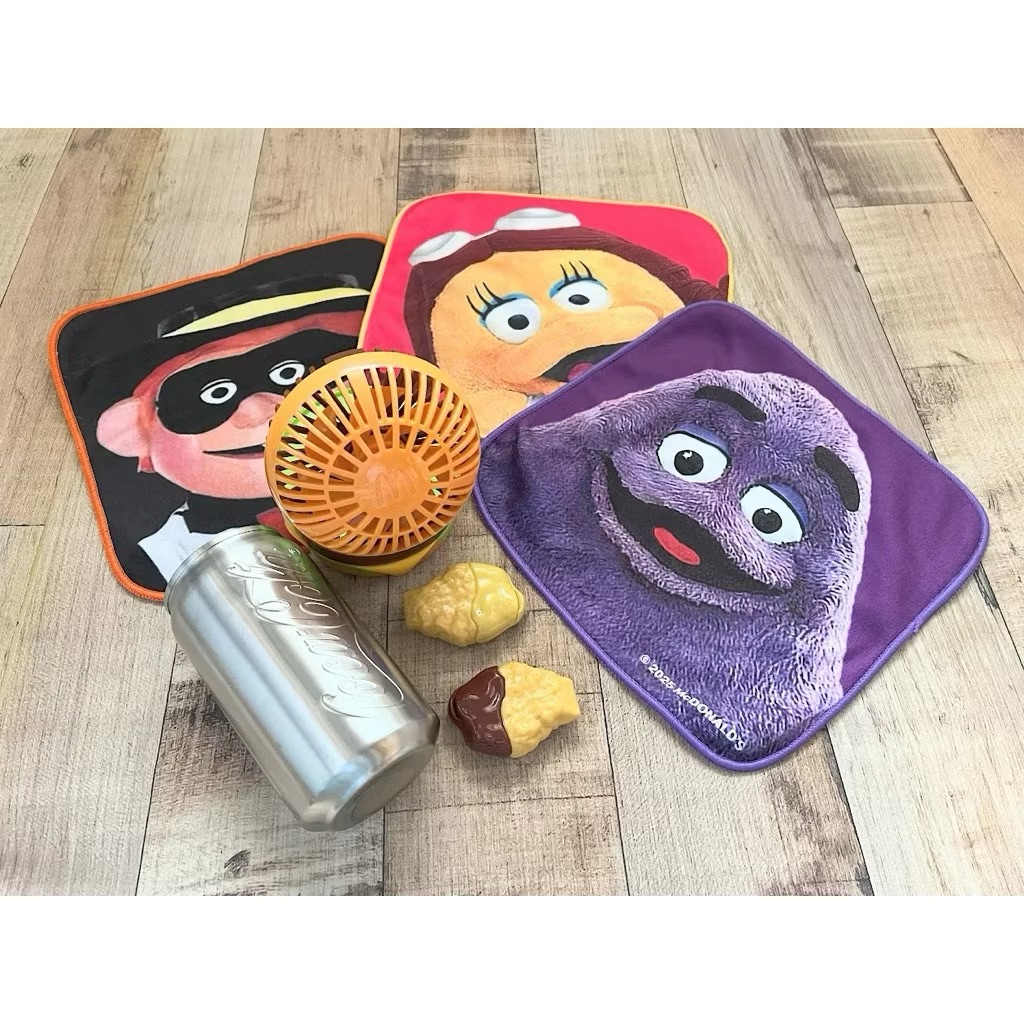 交換禮物 日本限定 日本麥當勞 2025夏季福袋組 小風扇+毛巾+不鏽鋼杯+雞塊胸針 4件一組