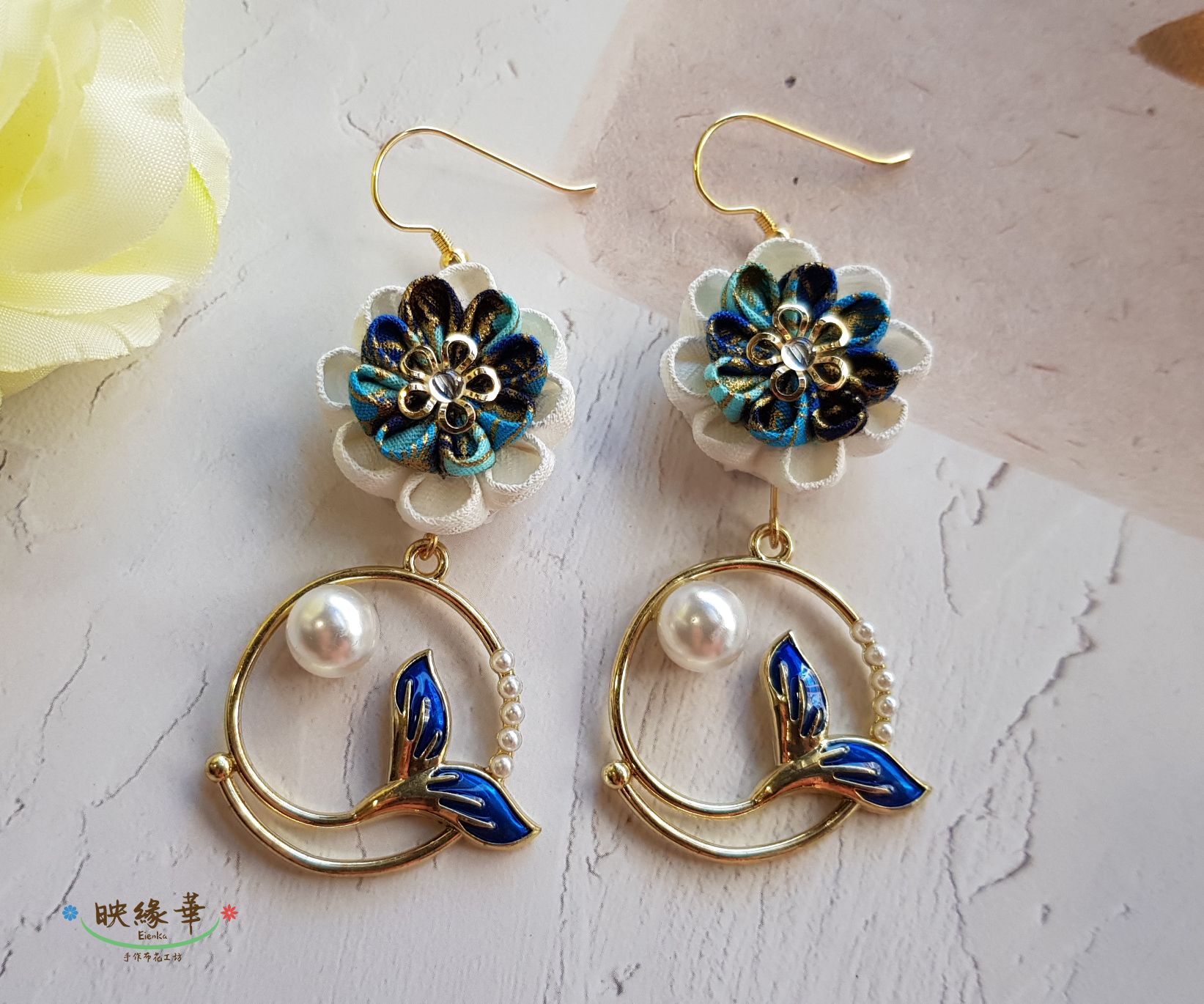 《浪花》布花耳環